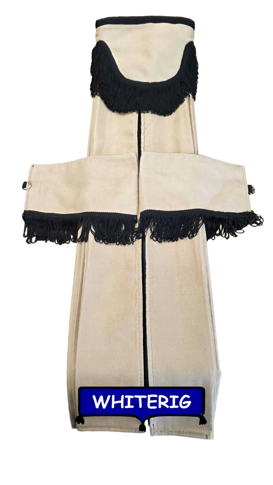 Sand Faux Suede Truck Curtains with Black Fringe Trim  Whiterig Truck Curtains